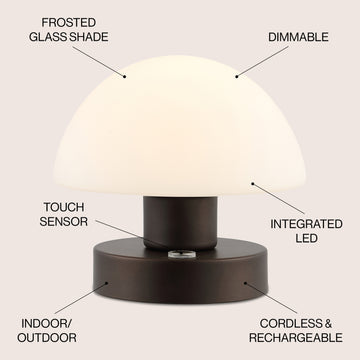 Zoe 5.75" Bohemian Farmhouse Iron Rechargeable Integrated LED Table Lamp